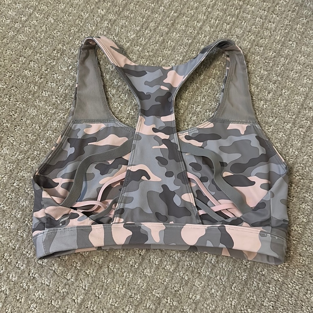 Fabletics pink camo sports bra